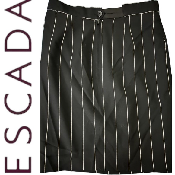 Classic Escada Charcoal Grey Skirt/Suit w/Blazer with White Pin Stripes Size 8 - Picture 6 of 8